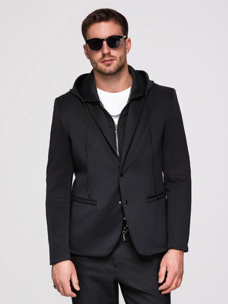 Ombre Clothing Muška jakna s kapuljačom i zmajskom aplikacijom na leđima - crna V1 OM-BLZB-0165 Ombre Clothing