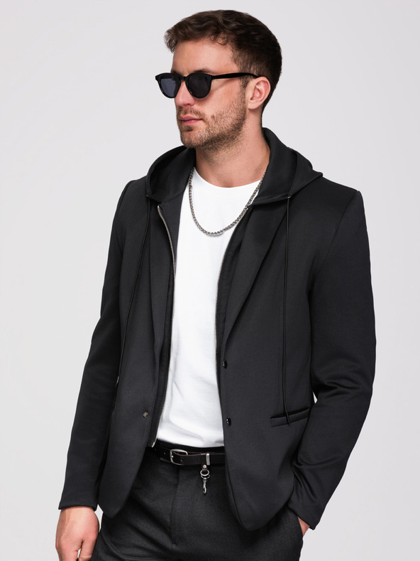 Ombre Clothing Muška jakna s kapuljačom i zmajskom aplikacijom na leđima - crna V1 OM-BLZB-0165 Ombre Clothing