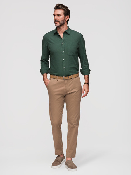 Ombre Clothing Muške chino hlače REGULAR FIT s finom strukturom - tamno bež V2 P1518 Ombre Clothing