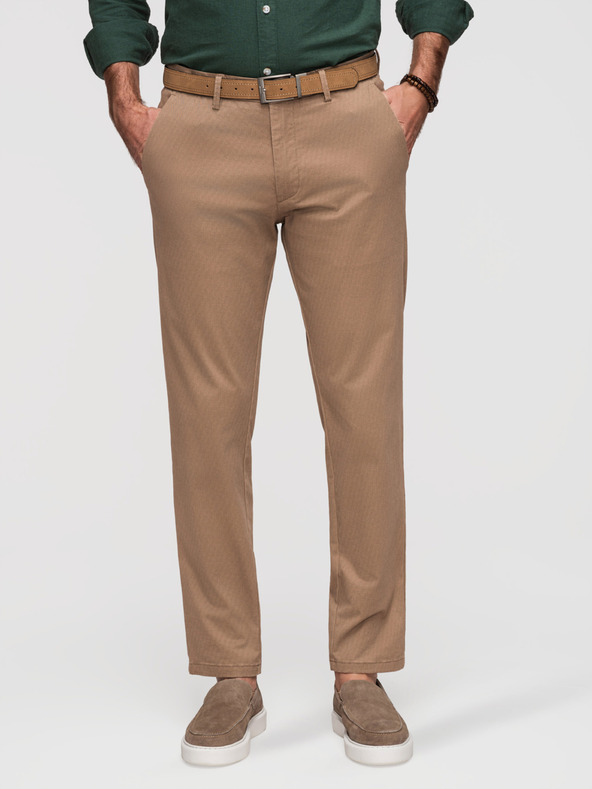Ombre Clothing Muške chino hlače REGULAR FIT s finom strukturom - tamno bež V2 P1518 Ombre Clothing