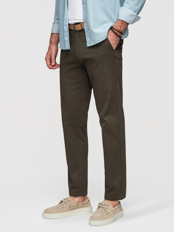 Ombre Clothing Muške chino hlače REGULAR FIT s finom strukturom - tamno zelene V4 P1518 Ombre Clothing