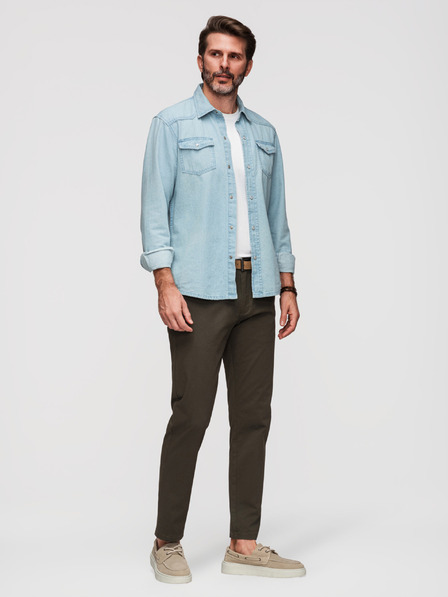 Ombre Clothing Muške chino hlače REGULAR FIT s finom strukturom - tamno zelene V4 P1518 Ombre Clothing