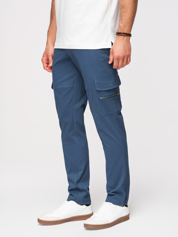 Ombre Clothing Muške hlače sa ravnim nogavicama i zip džepovima - tamno plave V1 P1517 Ombre Clothing