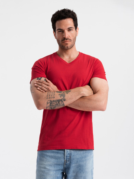 Ombre Clothing Crvena muška pamučna osnovna majica s izrezom Ombre Clothing