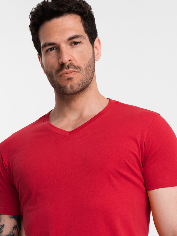 Ombre Clothing Crvena muška pamučna osnovna majica s izrezom Ombre Clothing