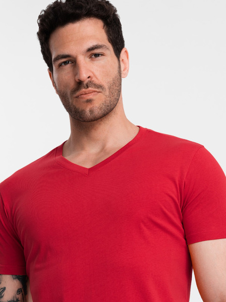 Ombre Clothing Crvena muška pamučna osnovna majica s izrezom Ombre Clothing