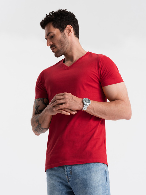 Ombre Clothing Crvena muška pamučna osnovna majica s izrezom Ombre Clothing