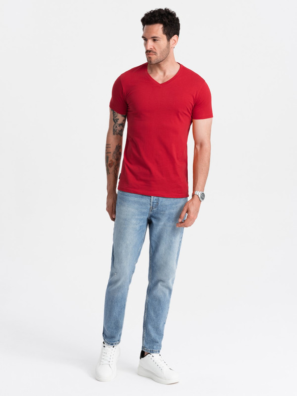 Ombre Clothing Crvena muška pamučna osnovna majica s izrezom Ombre Clothing