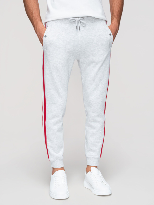 Ombre Clothing Muške trenirke sa obroubom i rebrastvom na nogavicama - siva melirana V1 P1519 Ombre Clothing