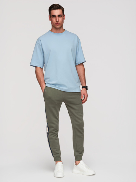 Ombre Clothing Muške trenirkaste hlače sa obroubom i rebrastvom na nogavicama - maslinasto zelena V2 P1519 Ombre Clothing