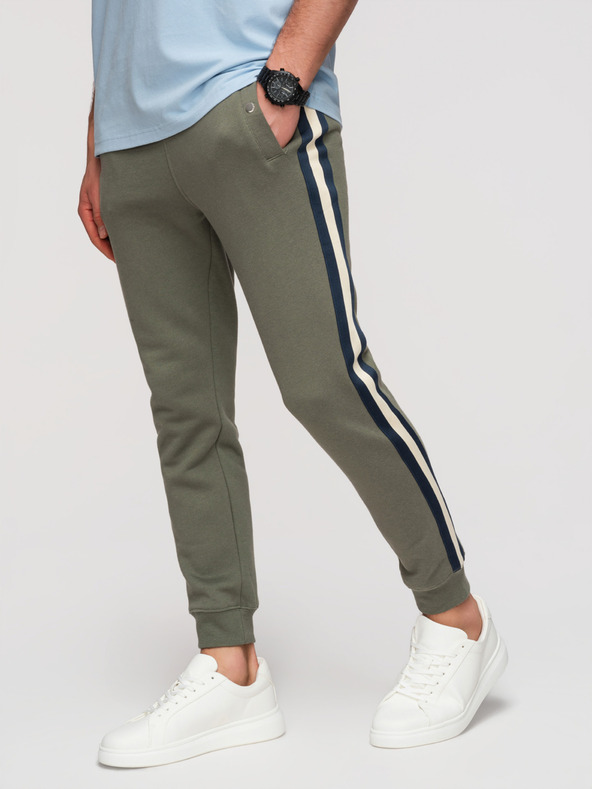 Ombre Clothing Muške trenirkaste hlače sa obroubom i rebrastvom na nogavicama - maslinasto zelena V2 P1519 Ombre Clothing