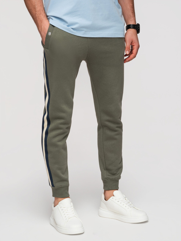 Ombre Clothing Muške trenirkaste hlače sa obroubom i rebrastvom na nogavicama - maslinasto zelena V2 P1519 Ombre Clothing