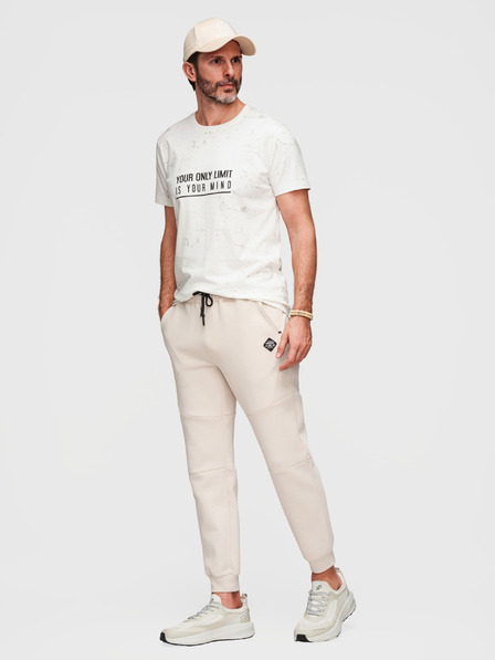 Ombre Clothing Muške trenirke sa rebrastim manžetama i dekorativnim zipom - pijesak V6 P1520 Ombre Clothing