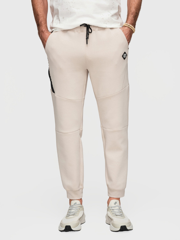 Ombre Clothing Muške trenirke sa rebrastim manžetama i dekorativnim zipom - pijesak V6 P1520 Ombre Clothing