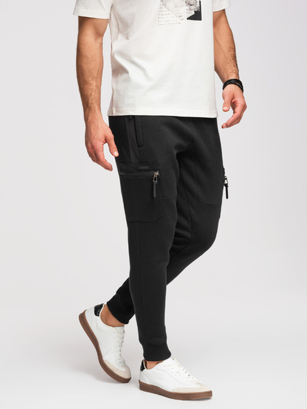 Ombre Clothing Muške trenirke s kontrastnim vstavljenim dijelovima i džepovima na bedrima - crna V1 OM-PASK-0222 Ombre Clothing