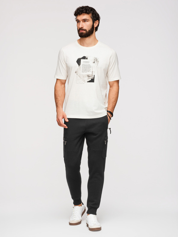 Ombre Clothing Muške trenirke s kontrastnim vstavljenim dijelovima i džepovima na bedrima - crna V1 OM-PASK-0222 Ombre Clothing