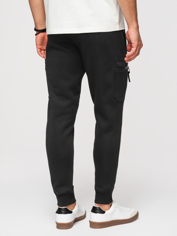 Ombre Clothing Muške trenirke s kontrastnim vstavljenim dijelovima i džepovima na bedrima - crna V1 OM-PASK-0222 Ombre Clothing