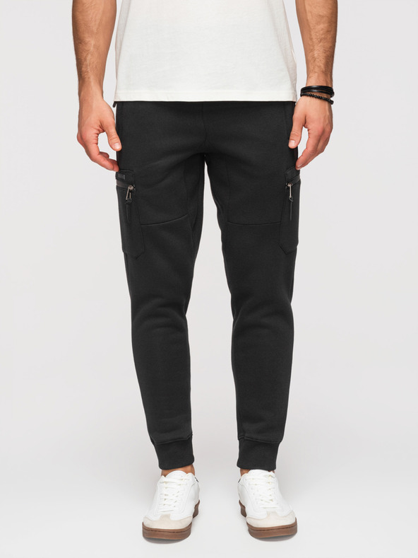 Ombre Clothing Muške trenirke s kontrastnim vstavljenim dijelovima i džepovima na bedrima - crna V1 OM-PASK-0222 Ombre Clothing