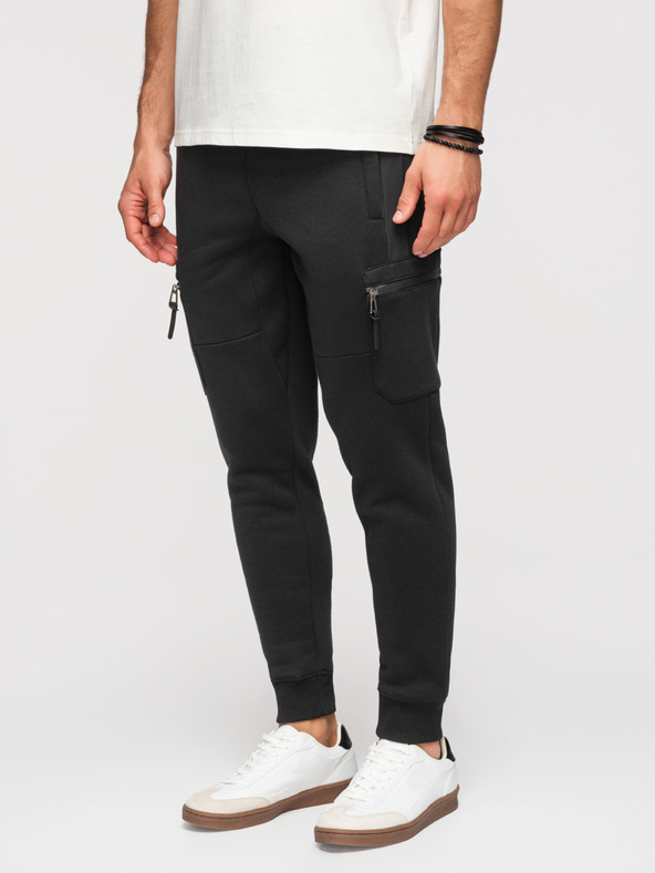 Ombre Clothing Muške trenirke s kontrastnim vstavljenim dijelovima i džepovima na bedrima - crna V1 OM-PASK-0222 Ombre Clothing