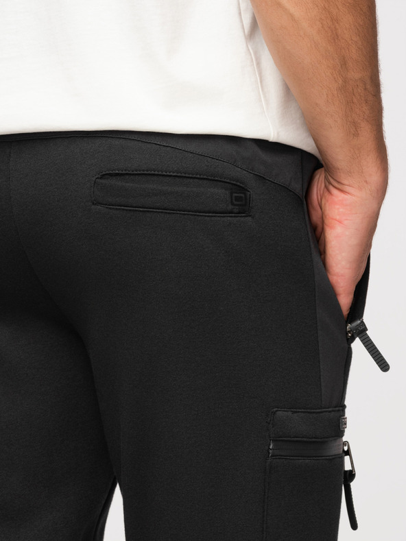 Ombre Clothing Muške trenirke s kontrastnim vstavljenim dijelovima i džepovima na bedrima - crna V1 OM-PASK-0222 Ombre Clothing