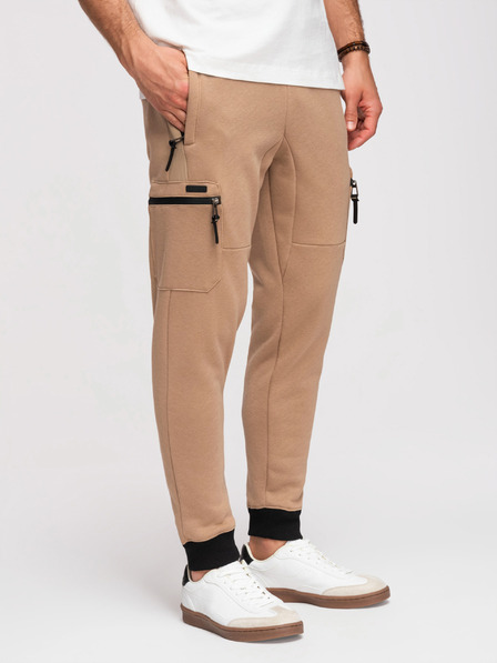Ombre Clothing Muške trenirke JOGGER s džepovima na bedrima i kontrastnim vstavljenim dijelovima - svijetlo smeđa V4 OM-PASK-0222 Ombre Clothing