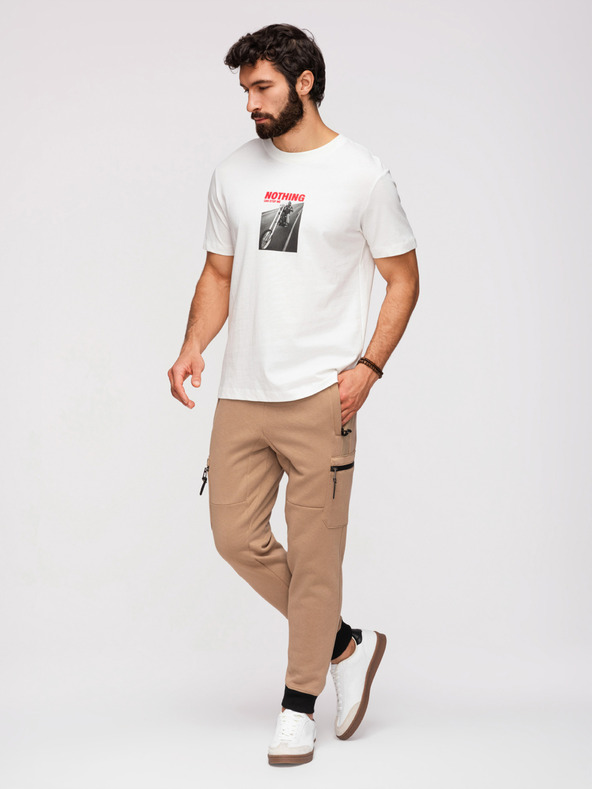 Ombre Clothing Muške trenirke JOGGER s džepovima na bedrima i kontrastnim vstavljenim dijelovima - svijetlo smeđa V4 OM-PASK-0222 Ombre Clothing
