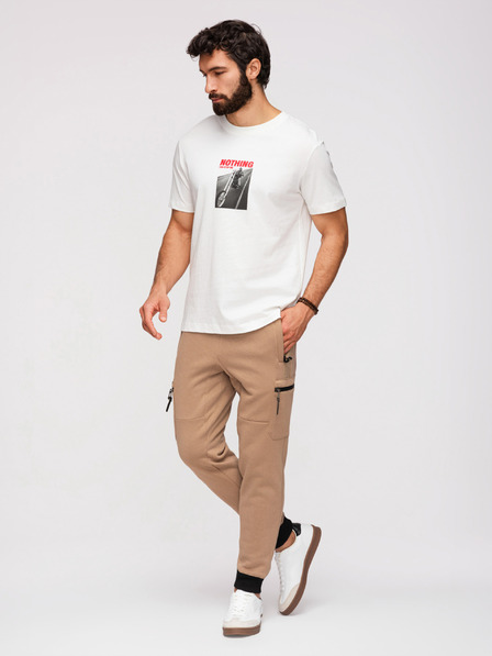 Ombre Clothing Muške trenirke JOGGER s džepovima na bedrima i kontrastnim vstavljenim dijelovima - svijetlo smeđa V4 OM-PASK-0222 Ombre Clothing
