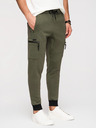 Ombre Clothing Muške trenirke JOGGER s džepovima na bedrima i kontrastnim vstavljenim dijelovima - maslinasto zelena V5 OM-PASK-0222 Ombre Clothing