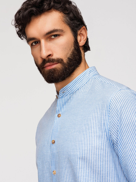 Ombre Clothing Muška prugasta lanena košulja sa stojačem - bijela i plava V2 OM-SHCS-0189 Ombre Clothing