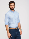 Ombre Clothing Muška prugasta lanena košulja sa stojačem - bijela i plava V2 OM-SHCS-0189 Ombre Clothing
