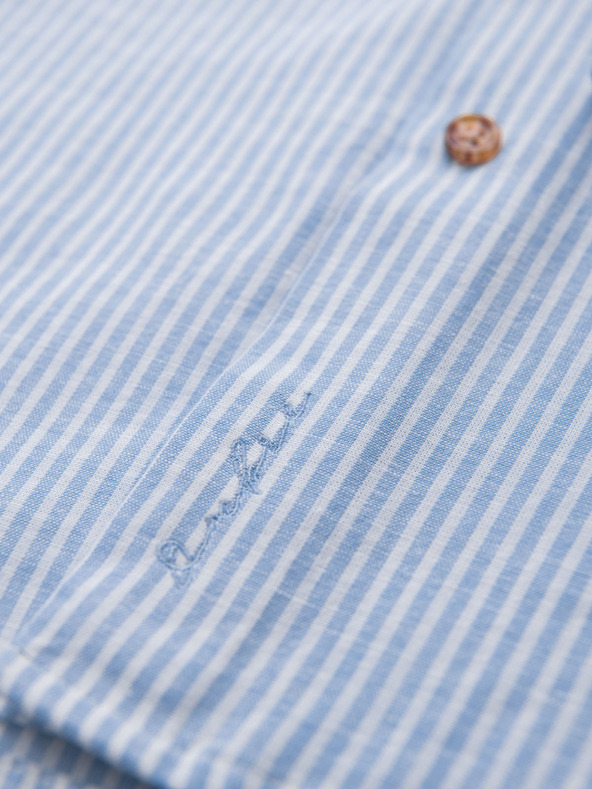 Ombre Clothing Muška prugasta lanena košulja sa stojačem - bijela i plava V2 OM-SHCS-0189 Ombre Clothing