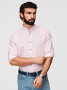 Ombre Clothing Muška prugasta lanena košulja sa stojačem - bijela i ružičasta V3 OM-SHCS-0189 Ombre Clothing