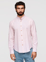 Ombre Clothing Muška prugasta lanena košulja sa stojačem - bijela i ružičasta V3 OM-SHCS-0189 Ombre Clothing
