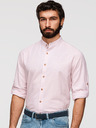 Ombre Clothing Muška prugasta lanena košulja sa stojačem - bijela i ružičasta V3 OM-SHCS-0189 Ombre Clothing