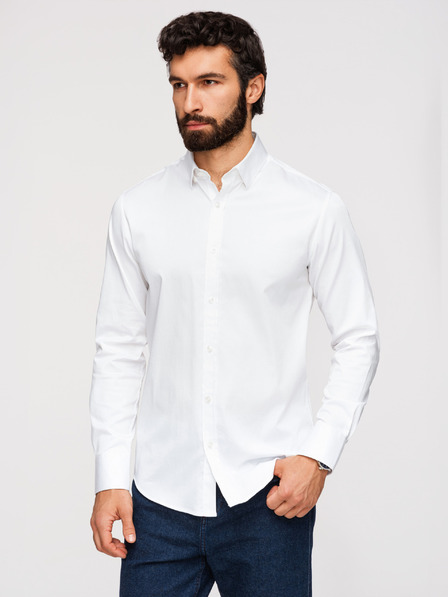 Ombre Clothing Muška klasična košulja SLIM FIT od satenske tkanine - bijela V1 OM-SHOS-0211 Ombre Clothing