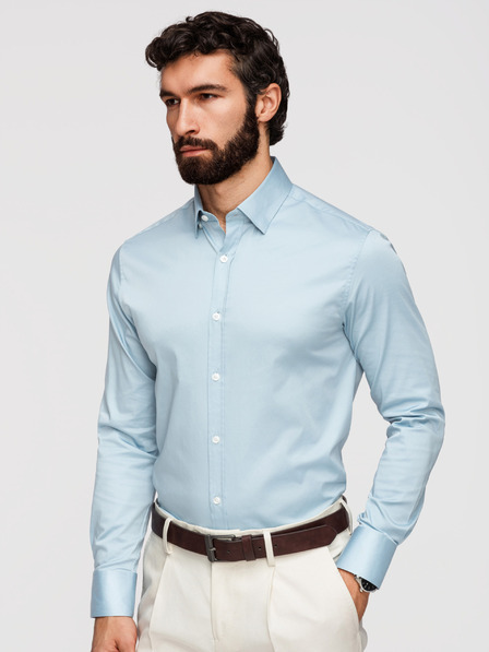 Ombre Clothing Muška klasična košulja SLIM FIT od satenske tkanine - plava V2 OM-SHOS-0211 Ombre Clothing