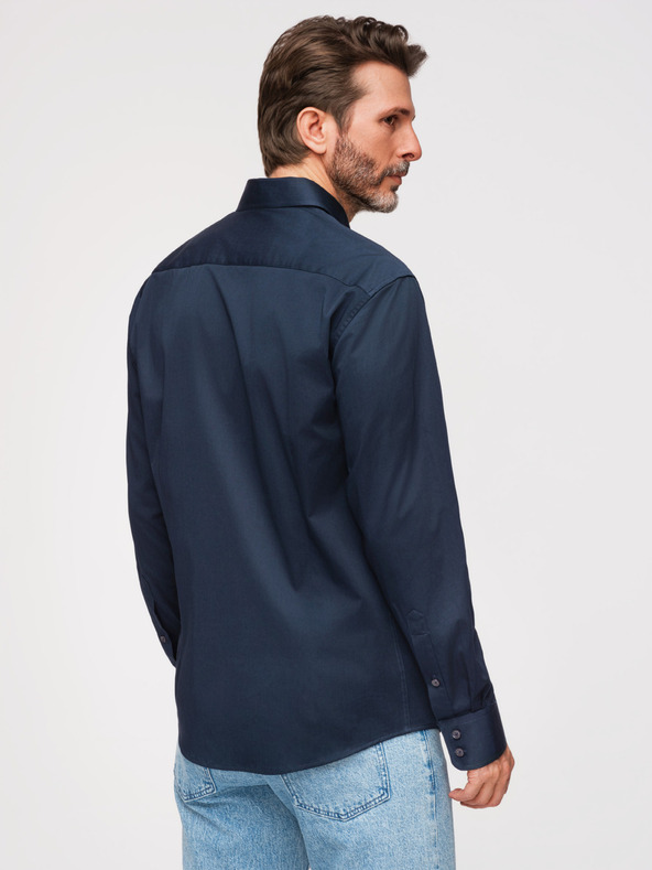 Ombre Clothing Muška klasična košulja SLIM FIT od satenske tkanine - tamno plava V3 OM-SHOS-0211 Ombre Clothing