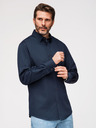 Ombre Clothing Muška klasična košulja SLIM FIT od satenske tkanine - tamno plava V3 OM-SHOS-0211 Ombre Clothing