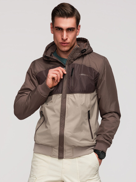 Ombre Clothing Muška lagana šarena sportska jakna s flisom bež Ombre Odjeća