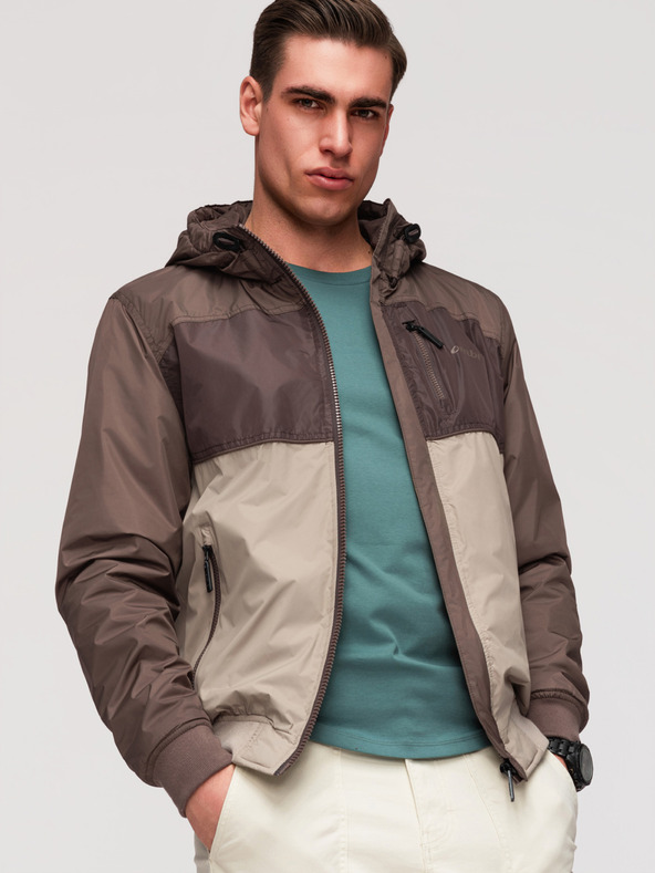 Ombre Clothing Muška lagana šarena sportska jakna s flisom bež Ombre Odjeća