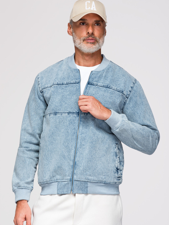 Ombre Clothing Muška traper bomber jakna s efektom pranja kamena - svijetloplava V3 OM-JADJ-0163 Ombre odjeća