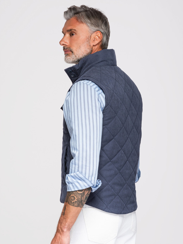 Ombre Clothing Muška prošivana jakna bez rukava s breskvinim efektom - tamno plava V2 OM-JAVJ-0277 Ombre Clothing
