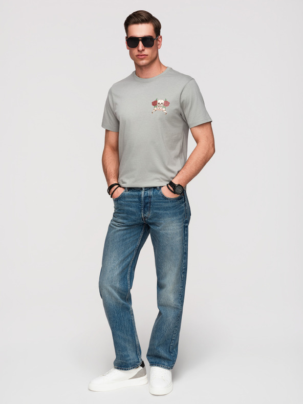 Ombre Clothing Muška pamučna majica regular fit sa vintage printom tetovaže - siva V1 OM-TSPT-0257 Ombre Clothing