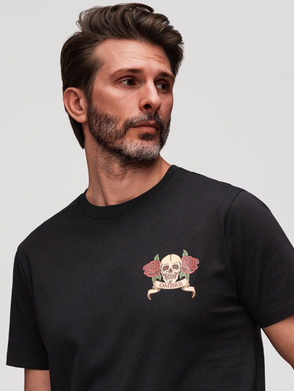 Ombre Clothing Muška pamučna majica regular fit sa vintage printom tetovaže - V2 black OM-TSPT-0257 Ombre Clothing
