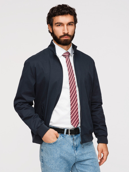 Ombre Clothing Muška jakna Harrington sa stojećim ovratnikom i karirastom podstavom - tamno plava V2 OM-JANP-0326 Ombre Clothing