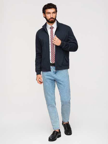 Ombre Clothing Muška jakna Harrington sa stojećim ovratnikom i karirastom podstavom - tamno plava V2 OM-JANP-0326 Ombre Clothing
