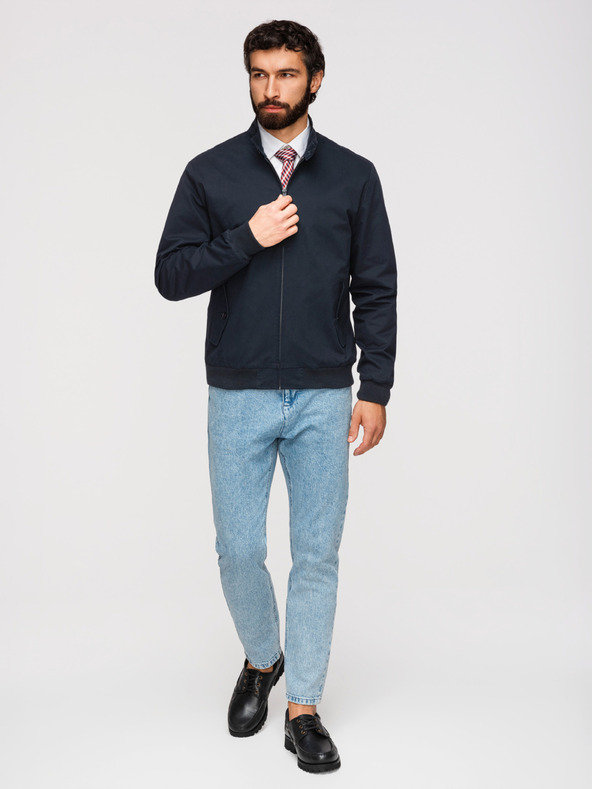 Ombre Clothing Muška jakna Harrington sa stojećim ovratnikom i karirastom podstavom - tamno plava V2 OM-JANP-0326 Ombre Clothing
