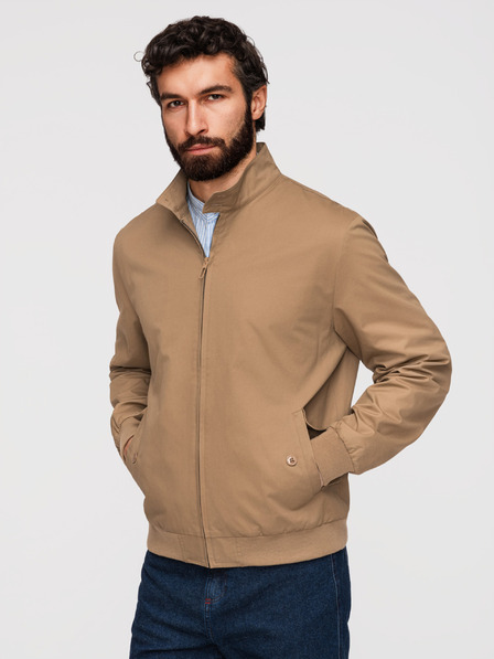 Ombre Clothing Muška jakna Harrington sa stojećim ovratnikom i karirastom podstavom - svijetlo smeđa V5 OM-JANP-0326 Ombre Clothing