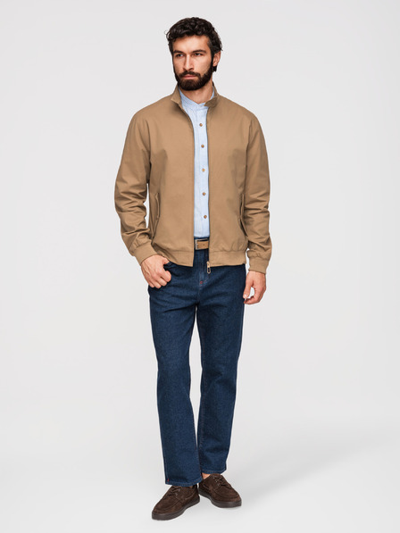 Ombre Clothing Muška jakna Harrington sa stojećim ovratnikom i karirastom podstavom - svijetlo smeđa V5 OM-JANP-0326 Ombre Clothing