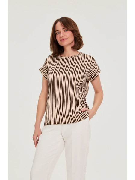 Moodo Beige Striped Blouse Moodo